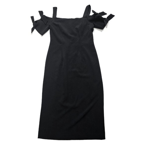Maggy London Women’s Black Cold Shoulder Midi Sheath Cocktail Evening Dress Sz 2 - Picture 7 of 12